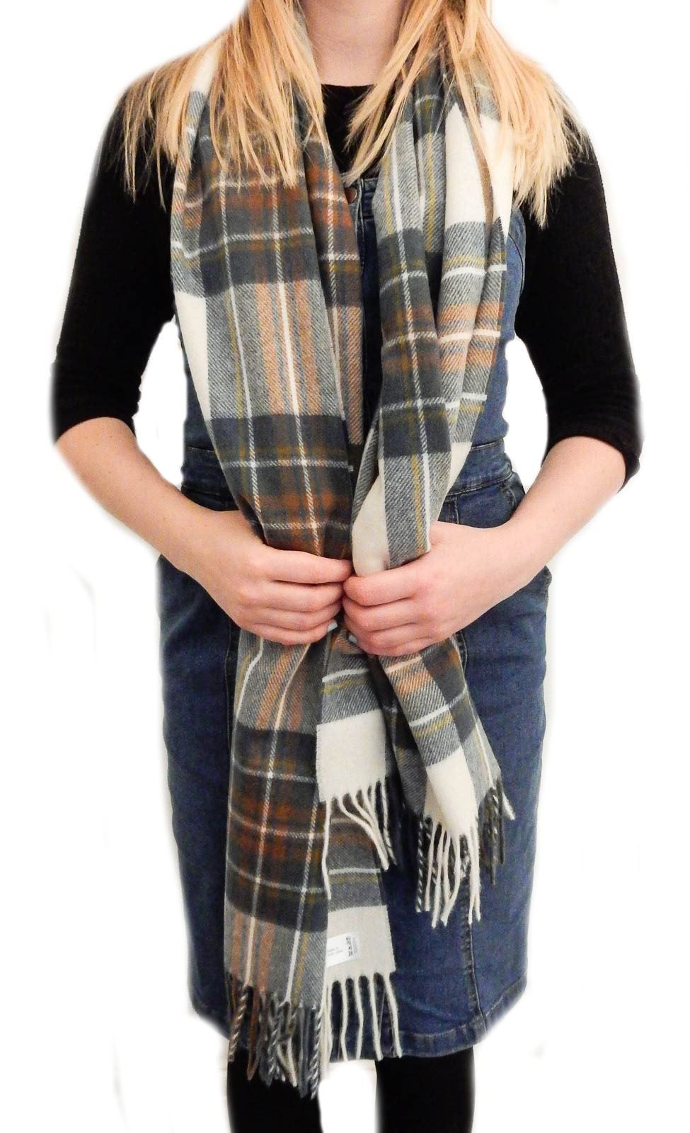 Avelena | Tartan Schafwollschal Gedämpftes Blau Stewart