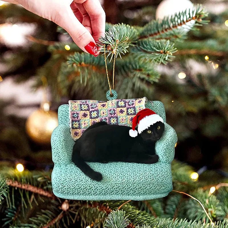 Avelena | Acryl Schwarze Katze Weihnachtsornamente Set – Niedliche Baumanhänger für Hochzeiten, Partys und festliche Wohnkultur