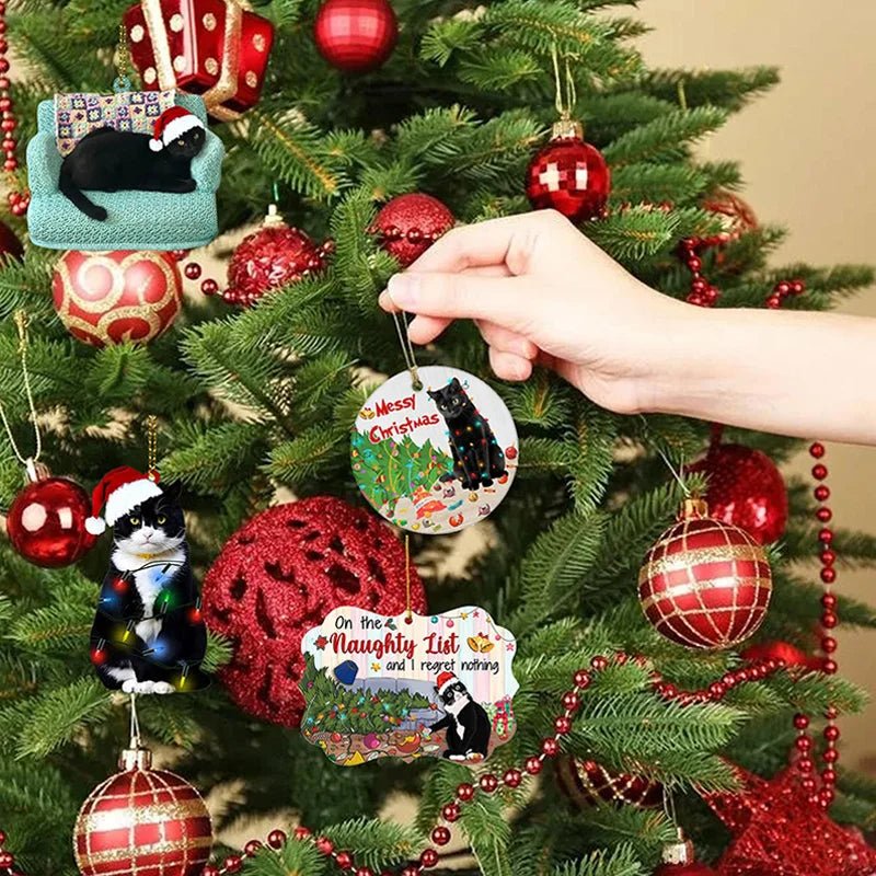 Avelena | Acryl Schwarze Katze Weihnachtsornamente Set – Niedliche Baumanhänger für Hochzeiten, Partys und festliche Wohnkultur