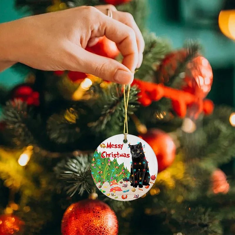 Avelena | Acryl Schwarze Katze Weihnachtsornamente Set – Niedliche Baumanhänger für Hochzeiten, Partys und festliche Wohnkultur