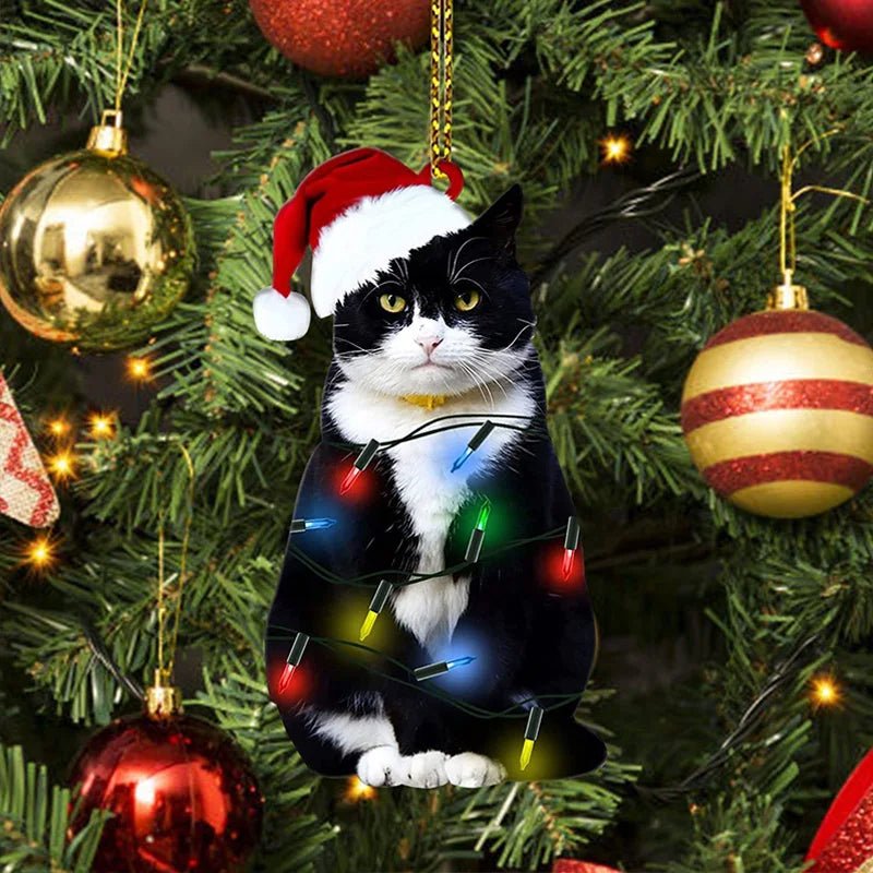 Avelena | Acryl Schwarze Katze Weihnachtsornamente Set – Niedliche Baumanhänger für Hochzeiten, Partys und festliche Wohnkultur