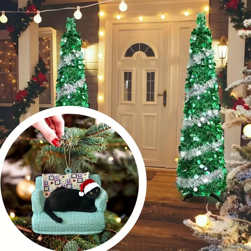 Avelena | Acryl Schwarze Katze Weihnachtsornamente Set – Niedliche Baumanhänger für Hochzeiten, Partys und festliche Wohnkultur