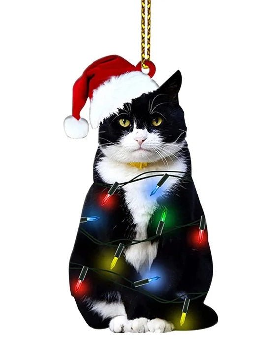 Avelena | Acryl Schwarze Katze Weihnachtsornamente Set – Niedliche Baumanhänger für Hochzeiten, Partys und festliche Wohnkultur