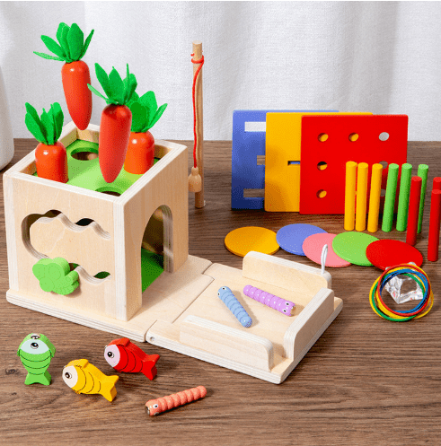 Avelena | ActivityCube – Montessori Holzlernspielzeug mit 8 Aktivitäten für Babys ab 6 Monaten