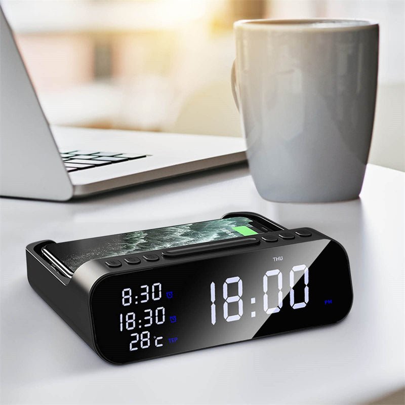 Avelena | Pro Digitaler Wecker mit Drahtloser Ladung und Großem Display
