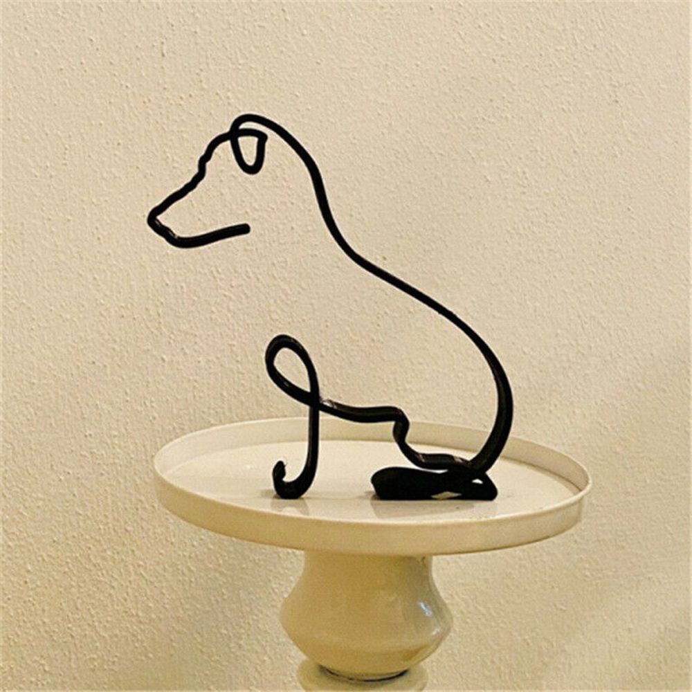 Avelena | Tier Kunst Eisen Skulptur Retro Metall schwarze Linien Katze Hund Schreibtisch Ornament