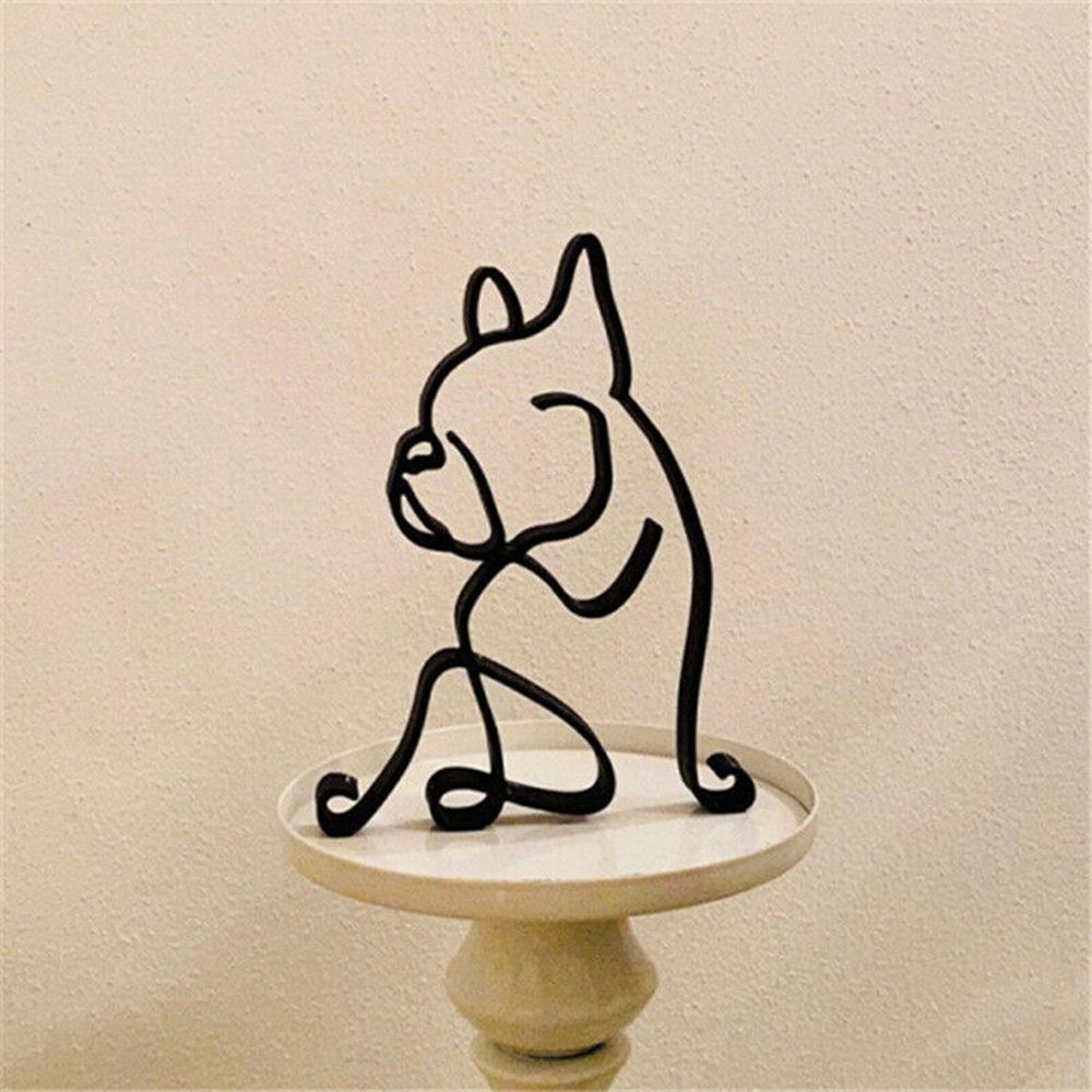 Avelena | Tier Kunst Eisen Skulptur Retro Metall schwarze Linien Katze Hund Schreibtisch Ornament