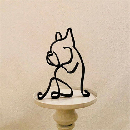 Avelena | Tier Kunst Eisen Skulptur Retro Metall schwarze Linien Katze Hund Schreibtisch Ornament