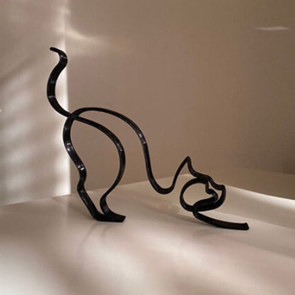 Avelena | Tier Kunst Eisen Skulptur Retro Metall schwarze Linien Katze Hund Schreibtisch Ornament