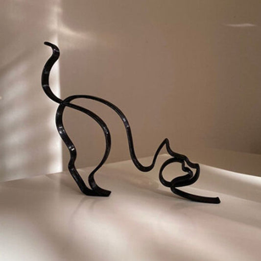 Avelena | Tier Kunst Eisen Skulptur Retro Metall schwarze Linien Katze Hund Schreibtisch Ornament