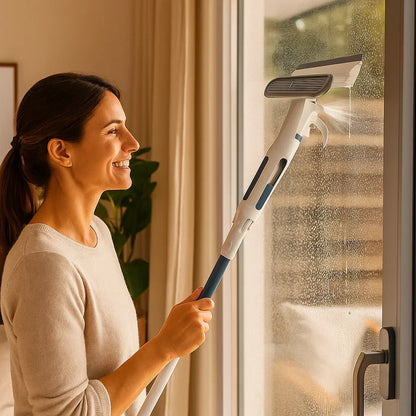 Avelena | Teleskopischer 3-in-1-Fensterreiniger mit Sprühvorrichtung und integriertem Behälter