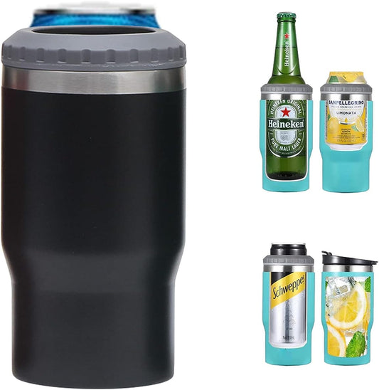 Avelena | 4 in 1 Edelstahl Dose-/Flaschenisolator, 14Oz Zwei-Wege-Deckel SUS Isolierte Dose Kühler, Bierflaschenhalter (Schwarz)