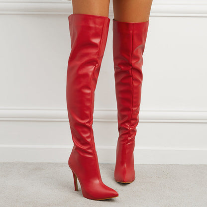 Rote Overknee-Stiefel aus Leder