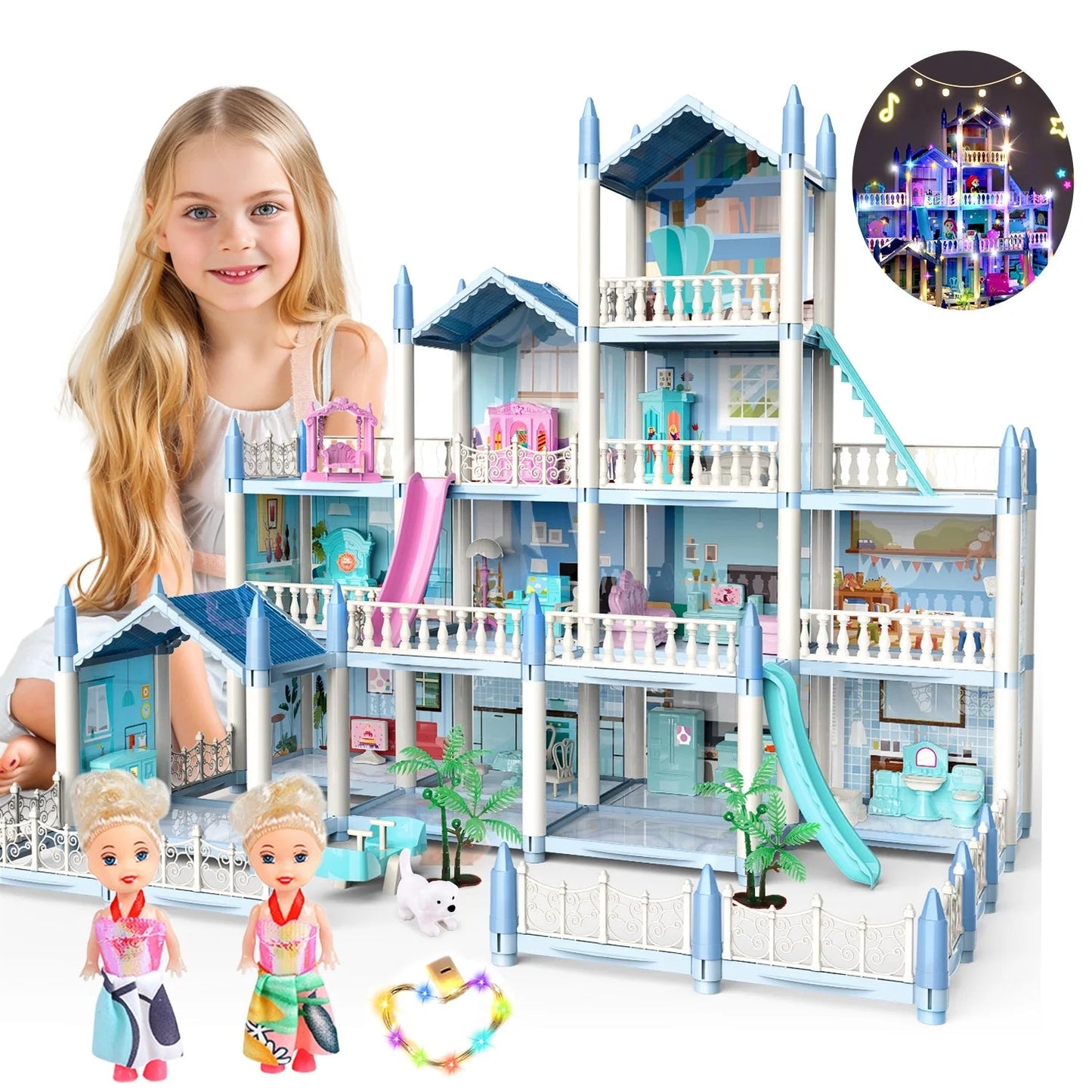 Avelena | Puppenhaus Mit Farbenfrohem Licht, Tust Als Ob Spiel Multirom & 2 Puppen