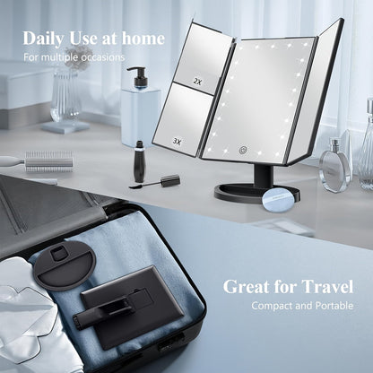 Avelena | Tri-Fold Make-Up Spiegel mit Led Beleuchtung