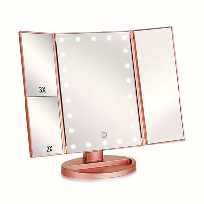 Avelena | Tri-Fold Make-Up Spiegel mit Led Beleuchtung