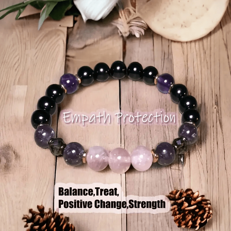 Avelena | 8Mm Rosenquarz Obsidian Amethyst Perlenarmband Aurora