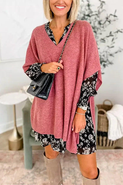 Avelena | Jersey-Poncho Einfarbig mit V-Ausschnitt, Eleganter Lockere Schnitt