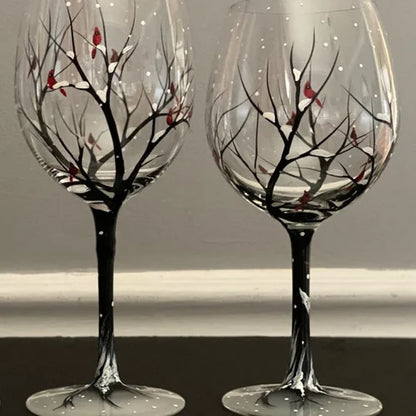 Avelena | Vier Jahreszeiten Baum Weingläser - Hand gemalt Kunst