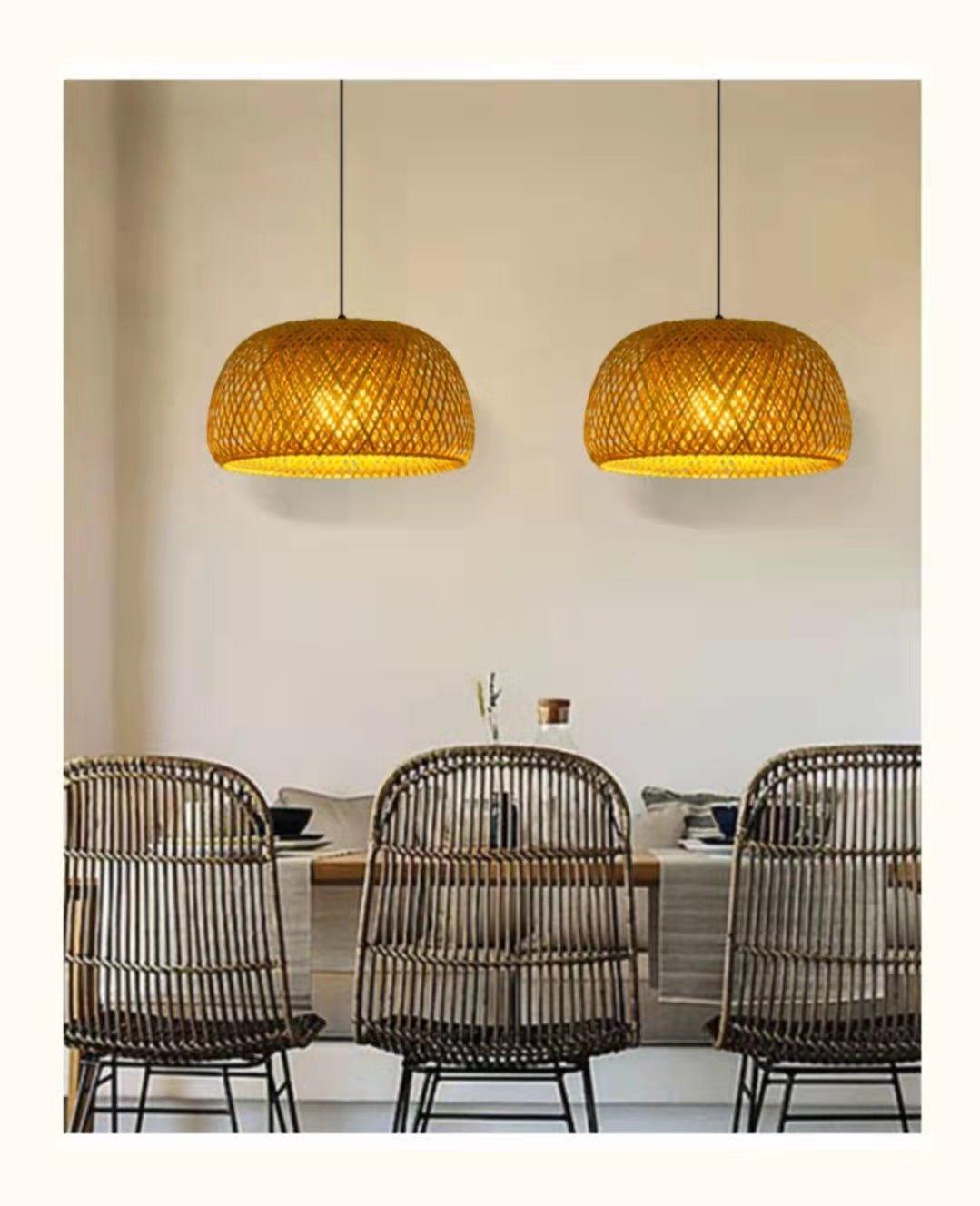 Avelena | Hängende Deckenlampe aus Bambus C │ Handgefertigte Beleuchtung aus Holz und Ratten für die Inneneinrichtung