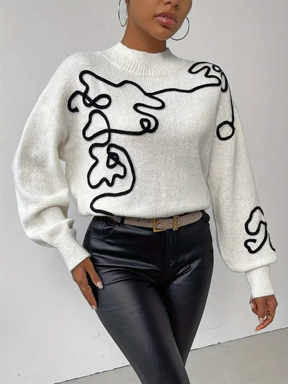 Avelena | Künstlerische Eleganz Mock Neck Pullover Abstraktes Muster