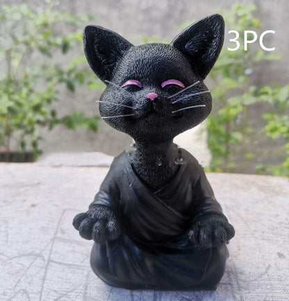 Avelena | Verspielt Schwarze Buddha Katze Figur Meditation Yoga Sammlerstück Glückliche Katzen Dekor Zuhause Garten Dekoration Gartenornament