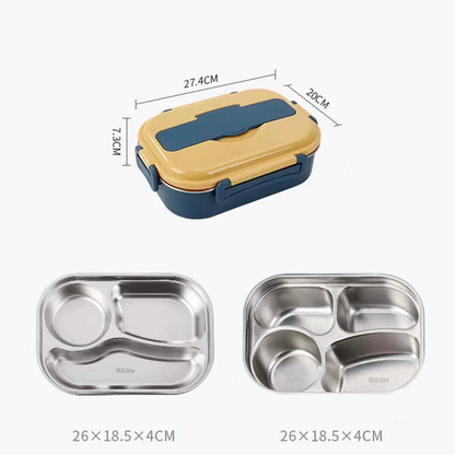 Avelena | Thermo-Lunchbox aus Edelstahl – innen aus Edelstahl – 3 oder 4 Fächer mit Suppenschüssel – Wanduhr