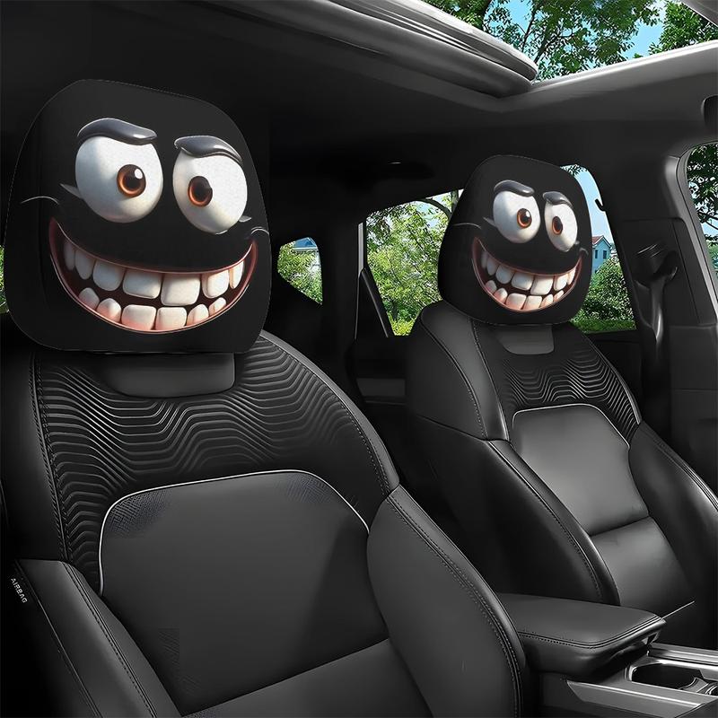 Avelena | 2pcs Set aus lustigen großen Augen grinsenden Cartoon-Druck Kopfstützenbezüge