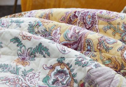 Avelena | Bettwäsche Bohemian Burgunderrot Samtbesatz Blumen Paisley Patchwork Baumwoll Bettüberwurf Set