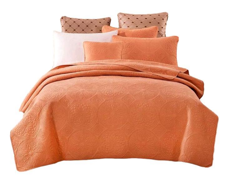 Avelena | Tuscany Sunrise Medaillon Orange Rustikal Stein Gewaschen Baumwolle Quilt Set