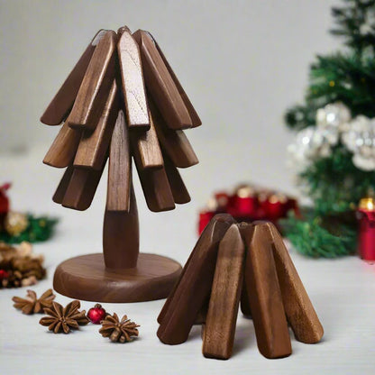 Avelena | Schwarznuss Faltbarer Weihnachtsbaum Holzuntersetzer – Kreative hitzebeständige Topfunterlagen & Küchenaccessoires
