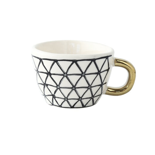 Avelena | Tasse mit abstraktem geometrischem Muster und goldenem Henkel