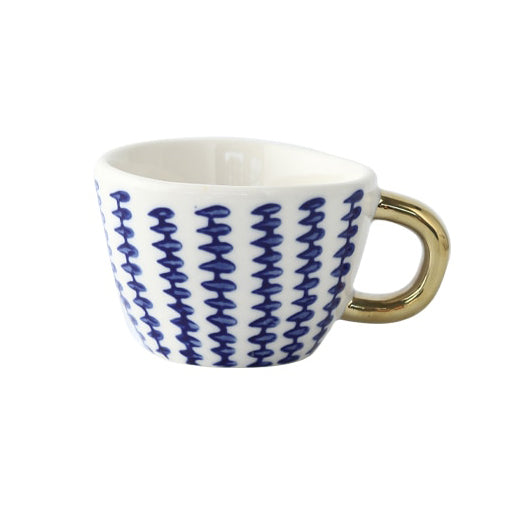 Avelena | Tasse mit abstraktem geometrischem Muster und goldenem Henkel