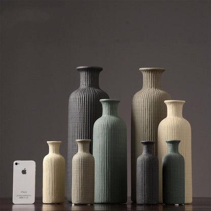 Avelena | Braun Beige Grau Keramik Blumenvase Topf │ Wohndekoration Artikel