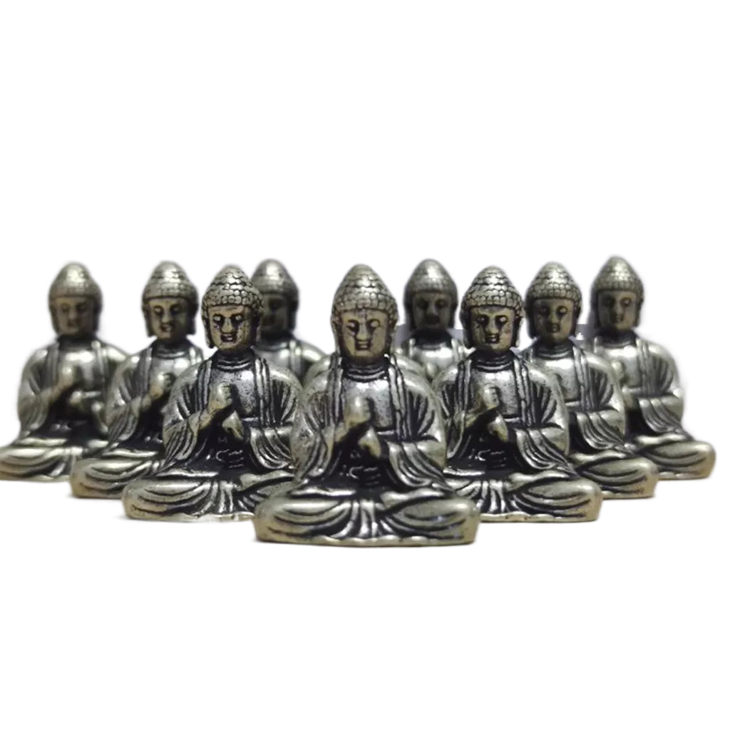 Avelena | 10 Stück Miniatur Messing Sitzende Buddha Statue Figur für Reisen Buddhismus Verehrung Zuhause Büro Schreibtisch Dekoration