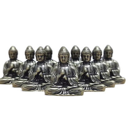 Avelena | 10 Stück Miniatur Messing Sitzende Buddha Statue Figur für Reisen Buddhismus Verehrung Zuhause Büro Schreibtisch Dekoration