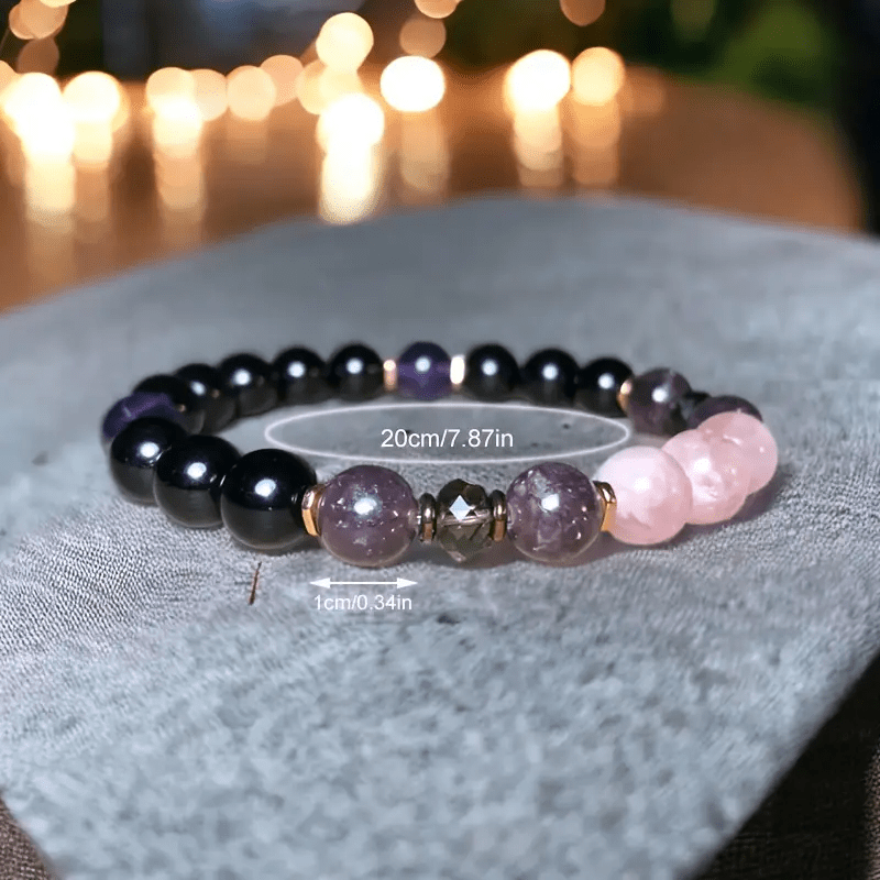 Avelena | 8Mm Rosenquarz Obsidian Amethyst Perlenarmband Aurora