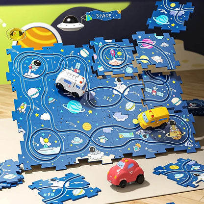 Avelena | Carpuzzle – Kreatives Rennbahn-Puzzle mit Auto & Zubehör