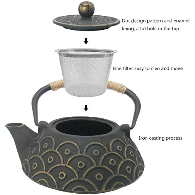 Avelena | Gusseisen Teekanne mit Edelstahl-Infuser für losen Tee Kessel