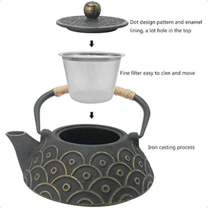 Avelena | Gusseisen Teekanne mit Edelstahl-Infuser für losen Tee Kessel