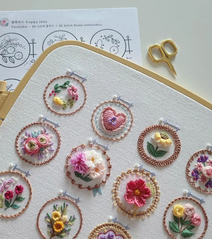 Avelena | Stickrahmen Set „Kleiner Blumenrahmen“ | DIY Stickerei | 12 Designs | Für Anfänger