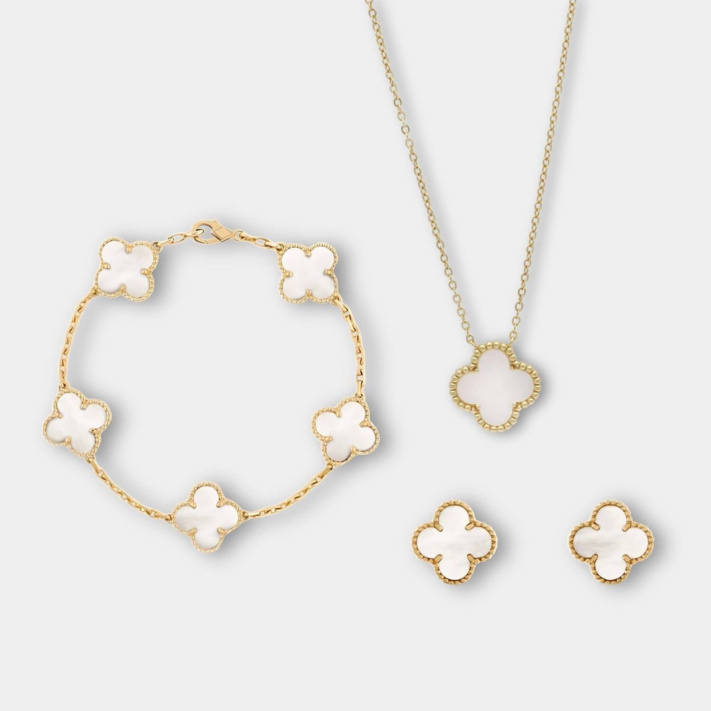 Avelena | Kleeblatt Schmuckset Kette, Armband & Ohrringe
