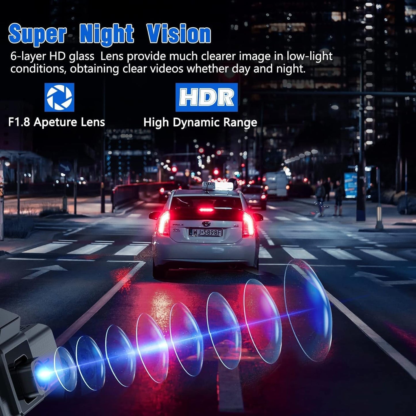Avelena | 2K Front Dash Cam Mit Integriertem Wifi - Qhd 1440P Mit Super-Nachtsicht, G-Sensor, 24-Stunden-Parküberwachung, 170° Weitwinkel, Loop-Aufnahme