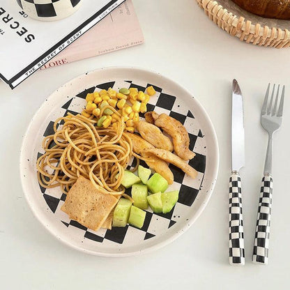 Avelena | Frendorf Kariertes Edelstahl Silber Besteck Black Rot Gelb Grün