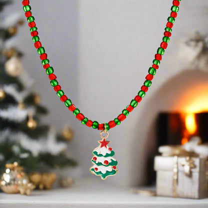 Avelena | Charmantes Vintage Weihnachtsanhänger-Halskette – Buntes Perlen-Collier für Frauen & Männer, Perfekter festlicher Schmuck für Partys & Geschenke