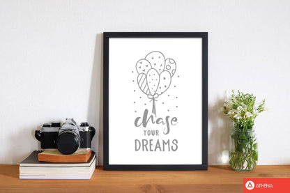 Avelena | Chase Your Dreams Grauer Rahmen Kinderzimmer Wandkunst Druck