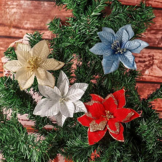 Avelena | Weihnachtskunst-Poinsettien-Blütenköpfe Baumanhänger – Wunderschön gestaltete künstliche Poinsettien-Blumenornamente für eine atemberaubende festliche Wohnraumgestaltung