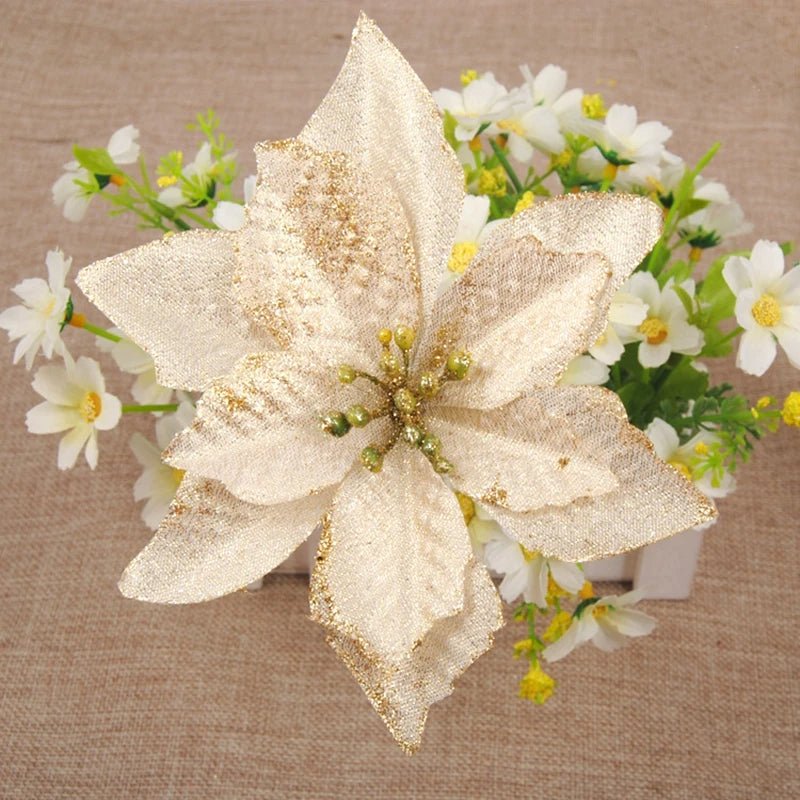 Avelena | Weihnachtskunst-Poinsettien-Blütenköpfe Baumanhänger – Wunderschön gestaltete künstliche Poinsettien-Blumenornamente für eine atemberaubende festliche Wohnraumgestaltung
