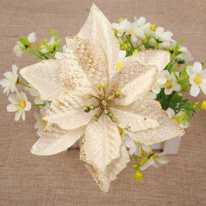 Avelena | Weihnachtskunst-Poinsettien-Blütenköpfe Baumanhänger – Wunderschön gestaltete künstliche Poinsettien-Blumenornamente für eine atemberaubende festliche Wohnraumgestaltung