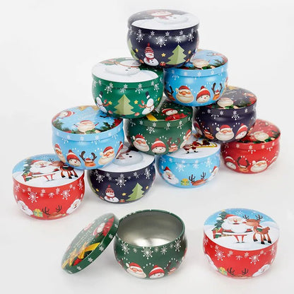 Avelena | Weihnachtskerze Runde Blechdose Set von 12 – Perfekt für Süßigkeiten, Partydekoration oder DIY handgemachte Kerzen – Metallbehälter mit Deckel (62g)
